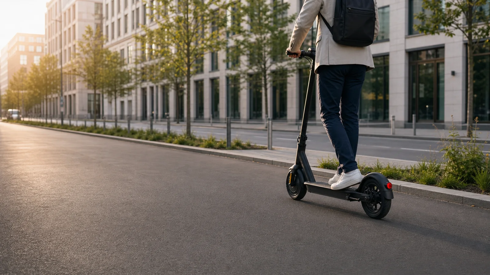 E-Scooter auf einem ruhigen Radweg in einer modernen Stadt